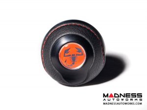 FIAT 500 Gear Shift Knob - Black Italy  - Black Base/ Black Leather Top + Red ABARTH Logo - V2